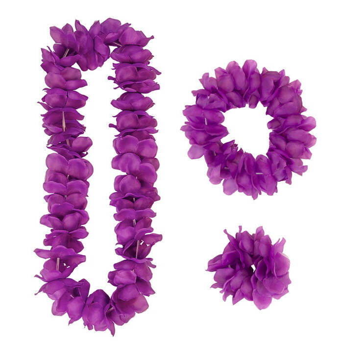 Purple Hawaiian Set  Lei, Crown, Bracelet 