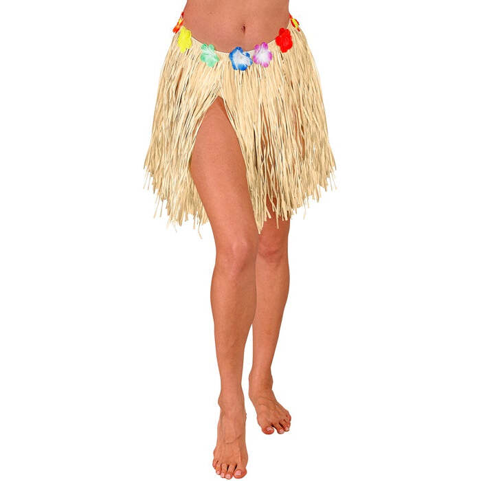 Straw Hula Miniskirt With Flower Belt 40 Cm - Adjustable Size