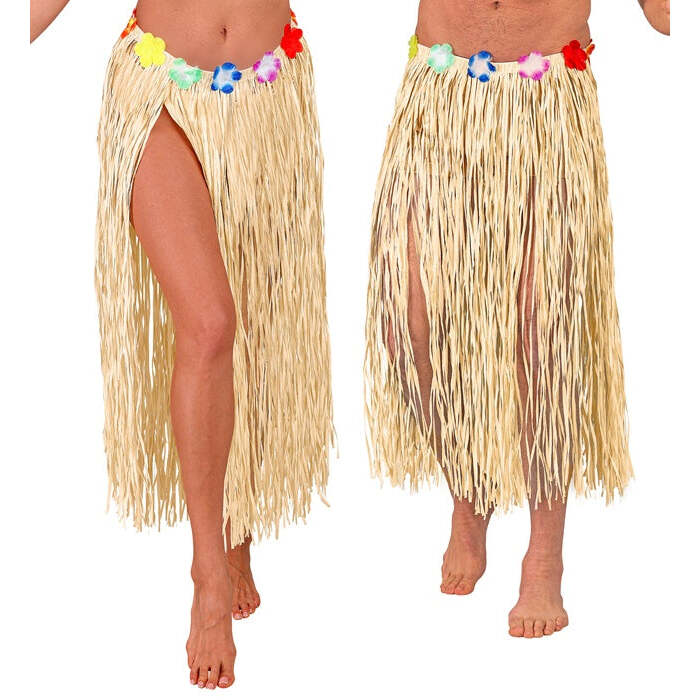 Straw Hula Skirt With Flower Belt 80 Cm - Adjustable Size