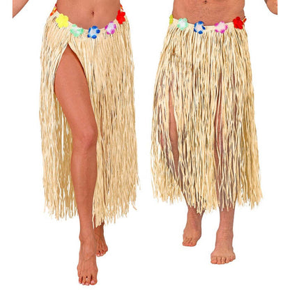 Straw Hula Skirt With Flower Belt 80 Cm - Adjustable Size