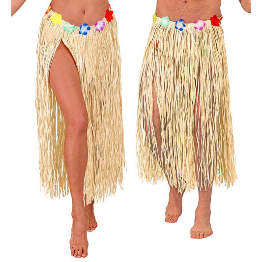 Straw Hula Skirt With Flower Belt 80 Cm - Adjustable Size