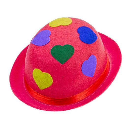 Pink Bowler Hat With Hearts Felt