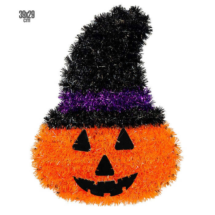 Tinsel Pumpkin With Hat 39X29 Cm