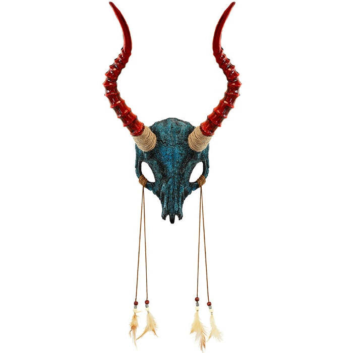 Mask Shaman Bull Skull With Horns And Feathers
