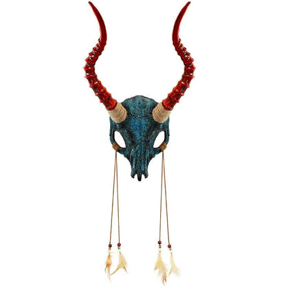 Mask Shaman Bull Skull With Horns And Feathers