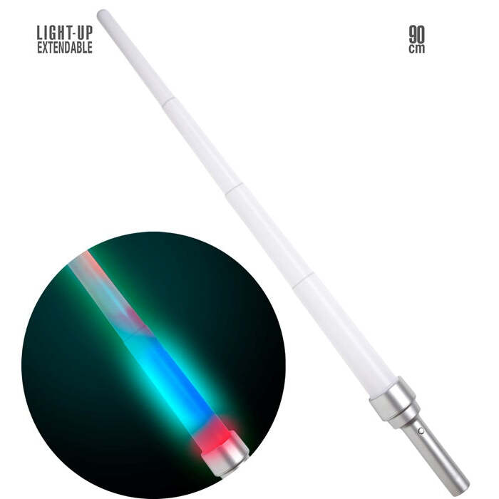 Extendable Light Saber 90 Cm - 4 Light Functions  Fast Flashing Color Changing Light, Fade-In Fade-Out Color Changing Light, Steady White Light, Fast Flashing Red-Green-Blue Light 