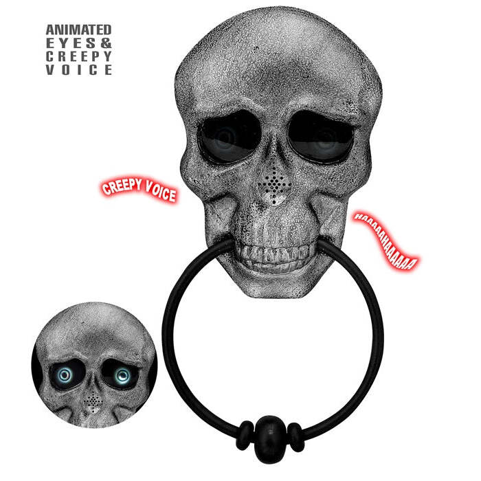 Skull Door Knocker With Animated Eyes And Creepy Voice