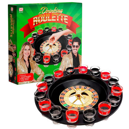 “Drinking Game Roulette Set”  Roulette Wheel, 16 Shot Glasses, 2 Steel Balls 