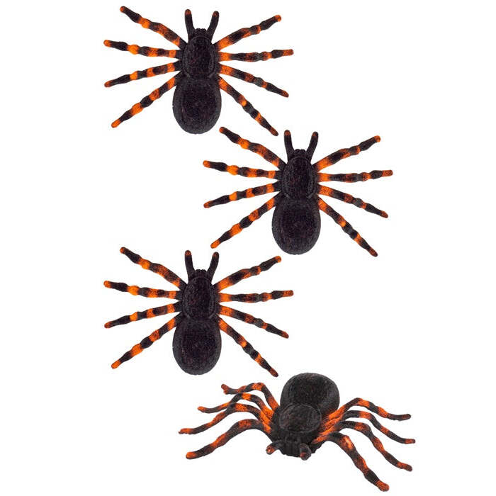 Set Of 4 Flocked Tarantulas 7 Cm