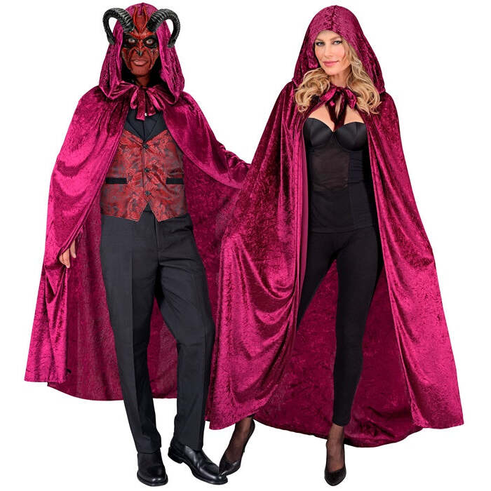 Burgundy Velvet Hooded Cape 140 Cm 