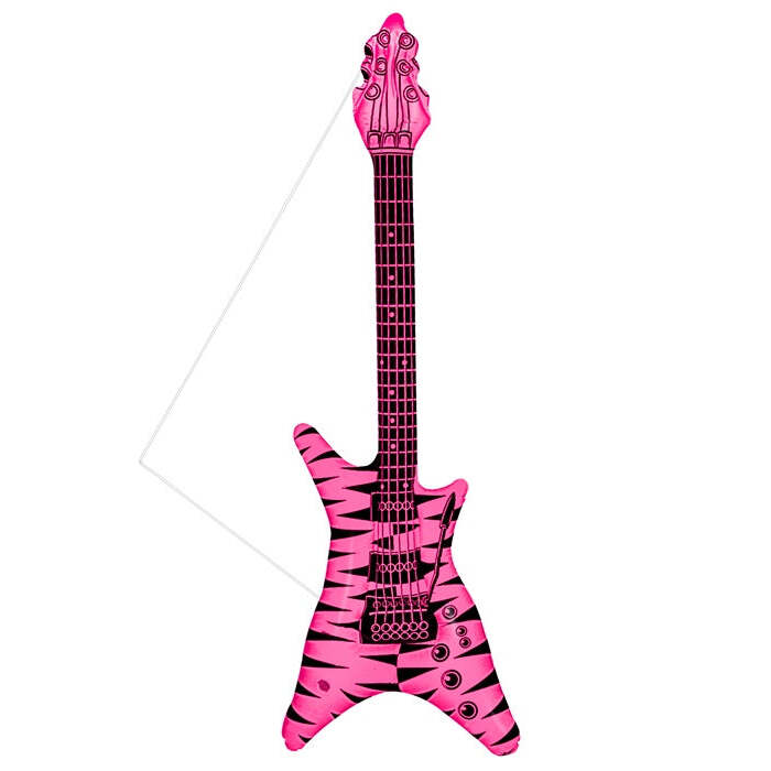 Rock Inflatable Guitar Pink And Black With Shoulder Strap - 95Cm