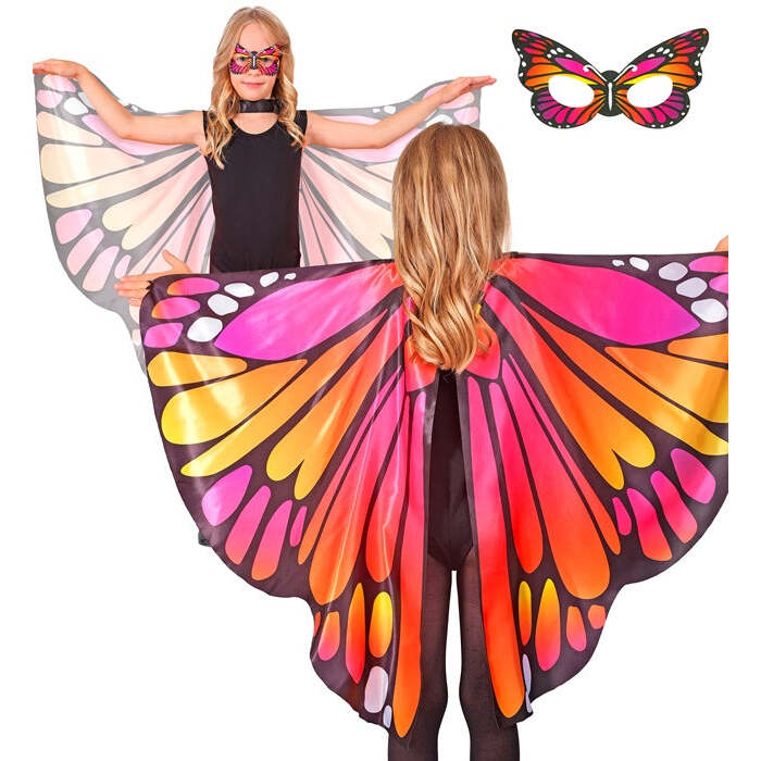 Pink/Ocra Butterfly Wings &amp; Eyemask  Wings 100X70 Cm  