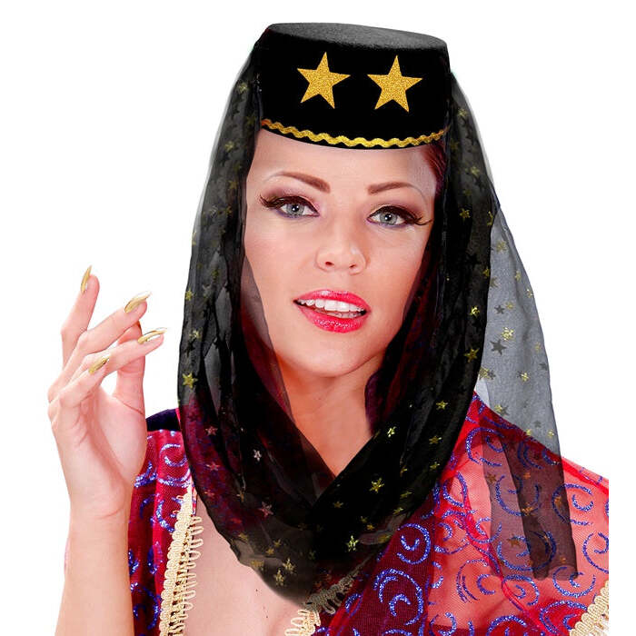 Harem Hat With Veil Felt - Black Color