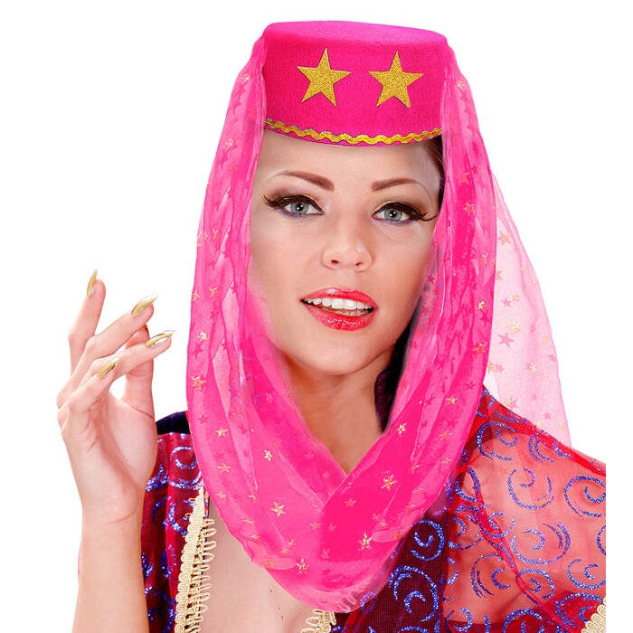 Harem Hat With Veil Felt - Pink Color