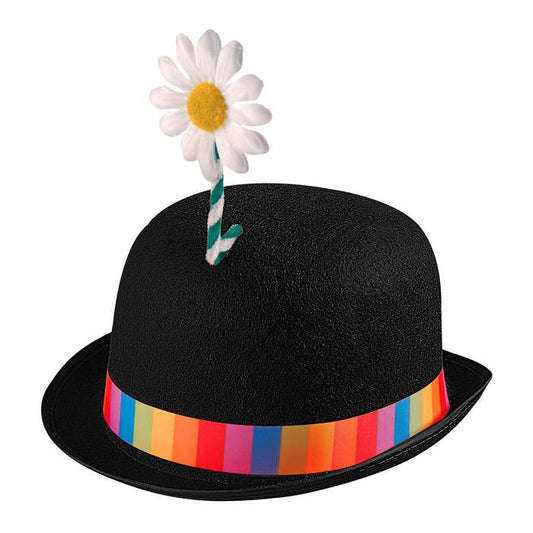 Black Clown Bowler Hat With Flower Felt