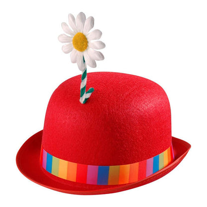 Red Bowler Hat With Flower Felt