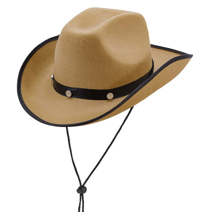 Cowboy Hat With Bolts Felt - Beige Color