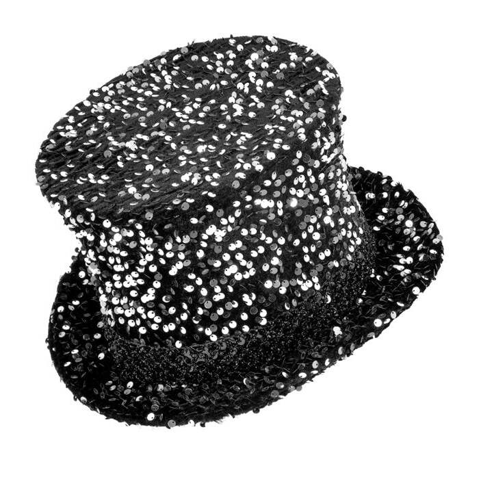 Black/Silver Sequin Top Hat 18 Cm