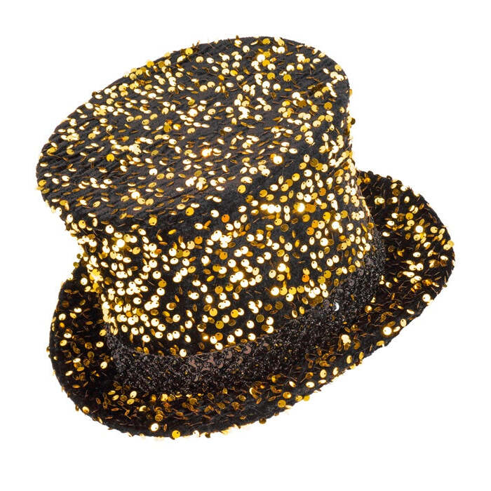 Black/Gold Sequin Top Hat 18 Cm
