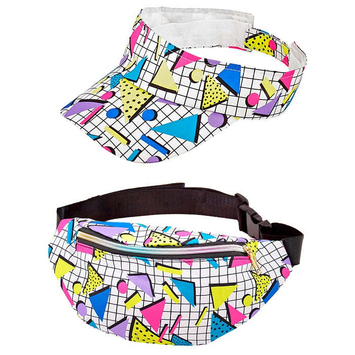 The 80S Funky Fashion - Funky White  Visor & Belt Bag 