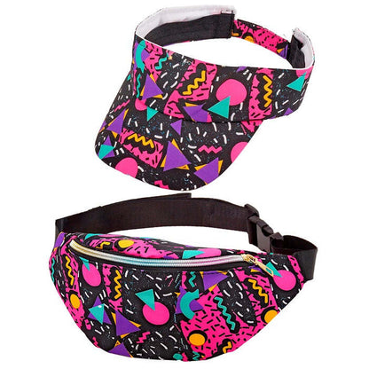 The 80S Funky Fashion- Funky Black  Visor & Belt Bag 