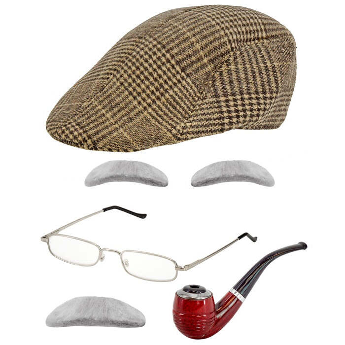 Old Man  Coppola Cap, Eyebrows, Moustache, Glasses, Pipe  