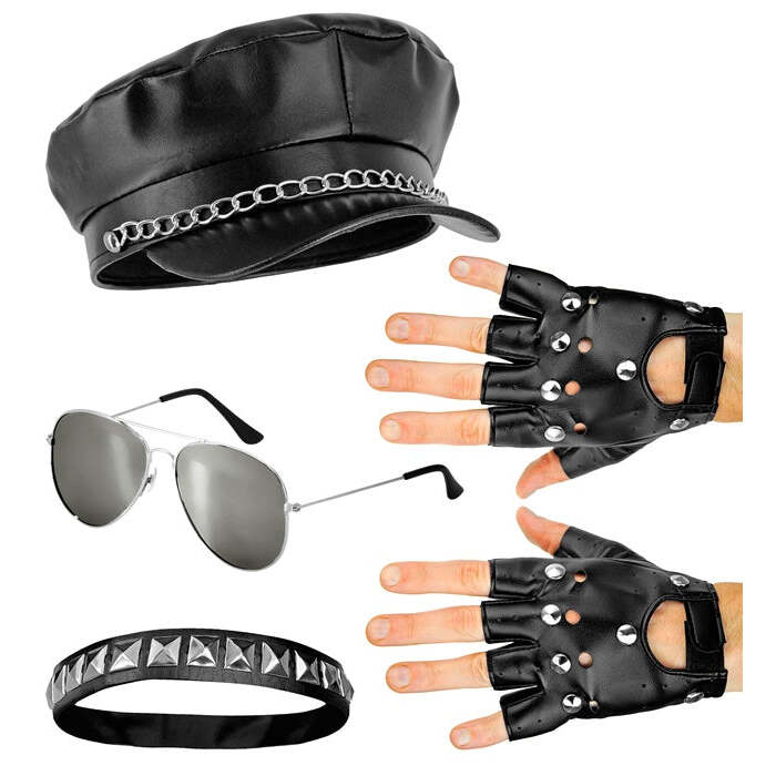 Rocker/Biker  Hat, Choker, Gloves, Glasses  