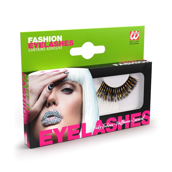 Long Black & Gold Eyelashes In Box With Glass Bottle Glue