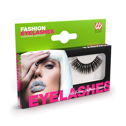 Long Black & Silver Eyelashes In Box With Glass Bottle Glue