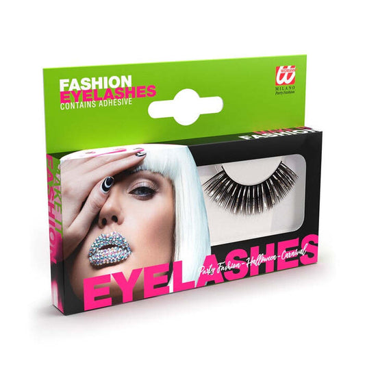 Long Black & Silver Eyelashes In Box With Glass Bottle Glue