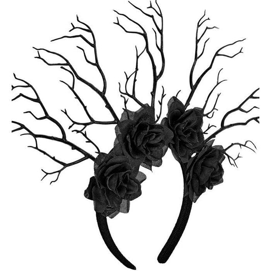 Headpiece Dark Queen Branches & Black Roses