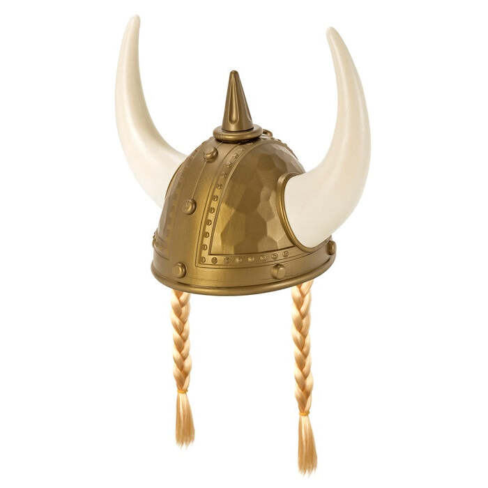 Viking Spiked Helmet With Plaits Hard Plastic - Adult Size
