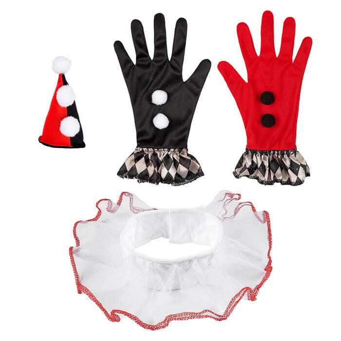 Evil Harlequin  Mini Hat, Ruff, Gloves 