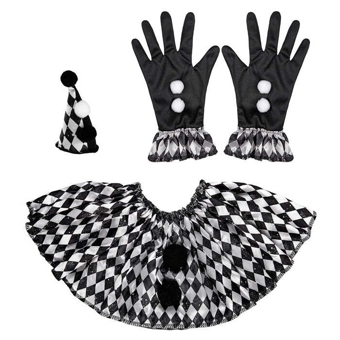 Harlequin  Mini Hat, Collar, Gloves 