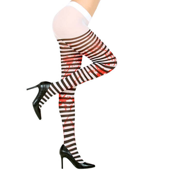 Bloody Black &amp; White Striped Pantyhose 50 Den
