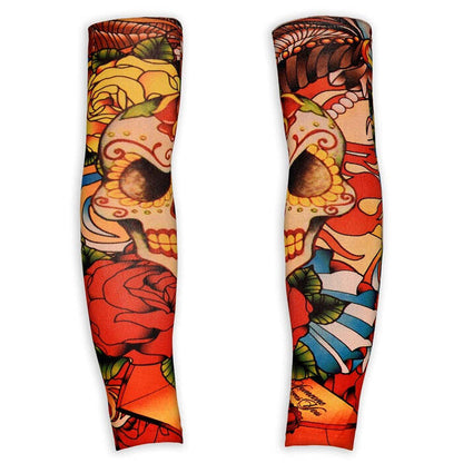 Pair Of Natural Look Skull & Roses Tattoo Sleeves