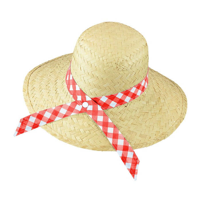 Straw Farmer'S Daughter Hat With Red Ribbon