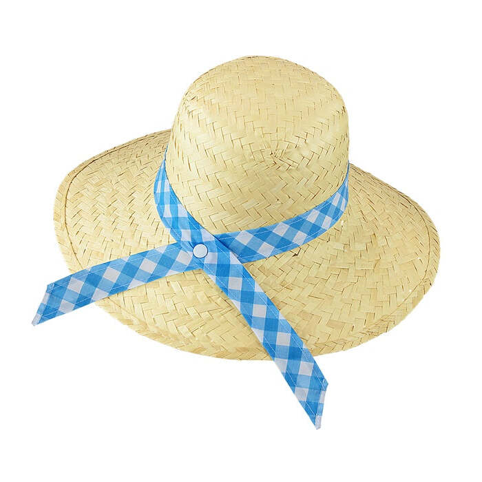Straw Farmer'S Daughter Hat With Blue Ribbon
