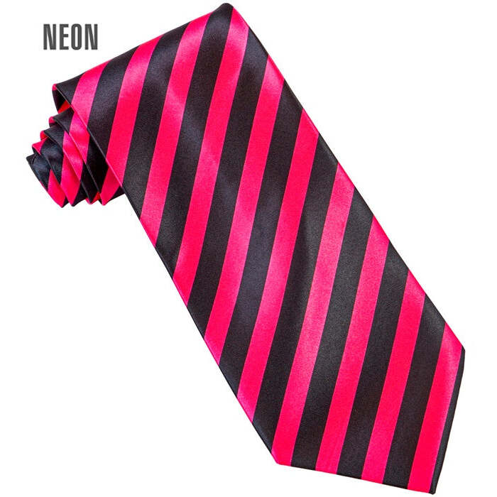 Satin Black & Neon Pink Striped Tie