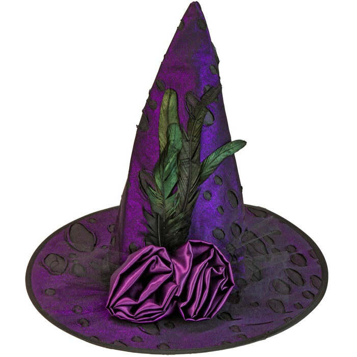 Witch Hat With Flowers & Feathers 