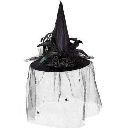 Witch Hat With Tulle, Flowers & Feathers 