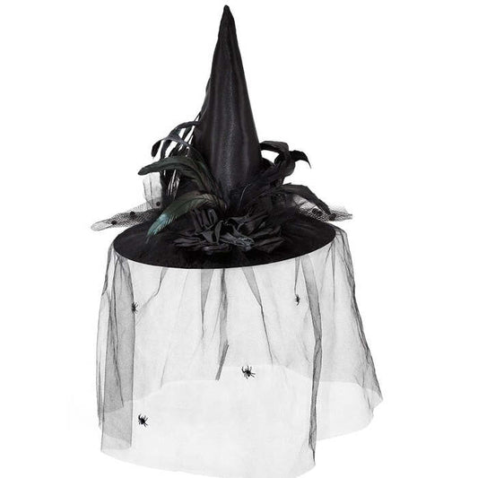 Witch Hat With Tulle, Flowers & Feathers 