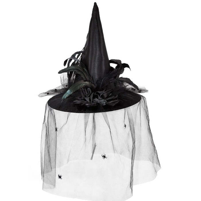 Witch Hat With Tulle, Flowers &amp; Feathers 