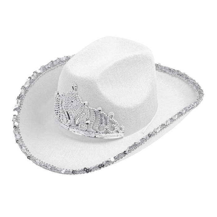 White Party Cowgirl Hat With Tiara