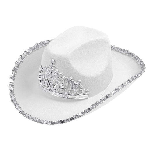 White Party Cowgirl Hat With Tiara