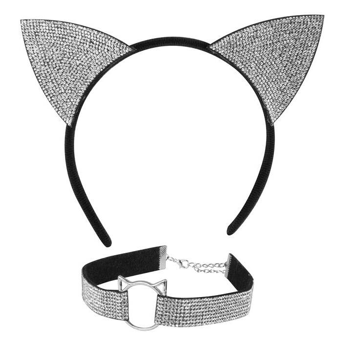 Cat  Ears, Choker  In Velvet &amp; Strass