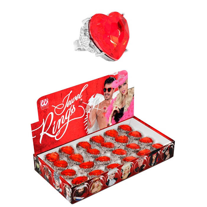 Red Gemstone Heart Rings In Display Box