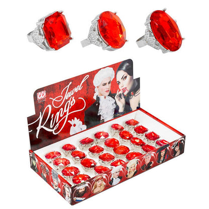 Red Jewel Rings In Display Box - 3 Styles Ass. 