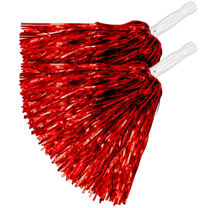 Set Of 2 Metallic Red Pom Poms