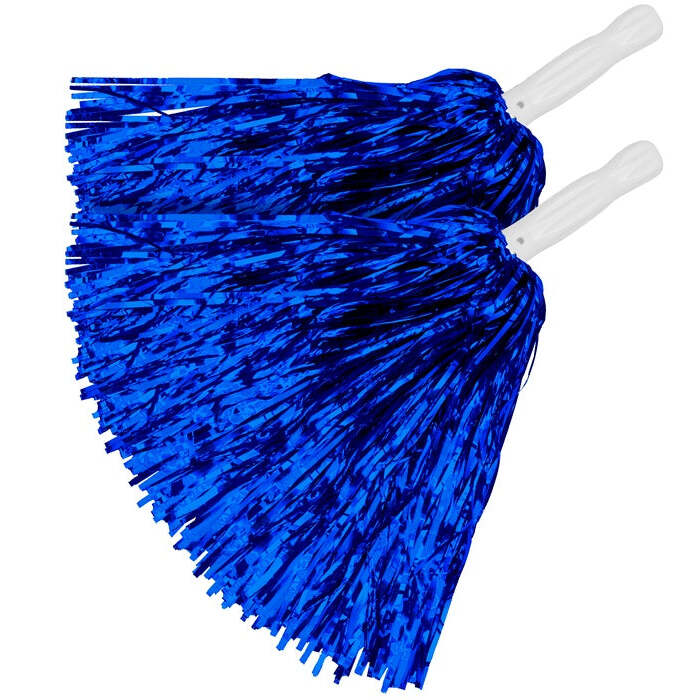 Set Of 2 Metallic Blue Pom Poms